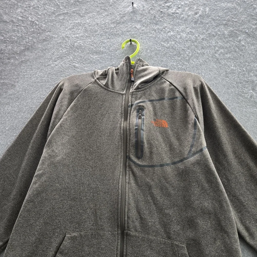 The North Face Men Hoodie Large Brown Fleece Full Zip Logo Pockets Long Sleeve
